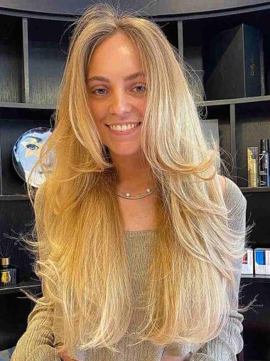 24inch Long Blonde Wavy Wig - Lace Front Layered Synthetic Style