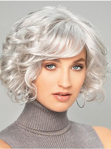 Chin Length Curly Synthetic Bob Wig - Capless Design