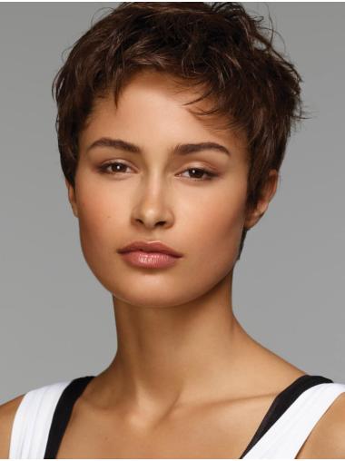Womens Brown Straight Synthetic Boycuts Wigs
