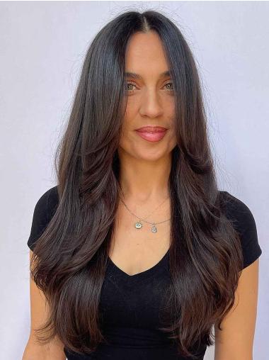 Long Black Women Wig – 20" Layered Synthetic Hair