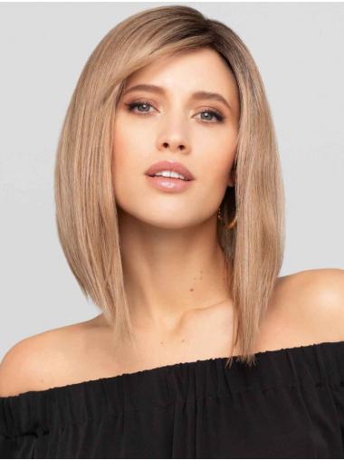Shoulder Length Auburn Human Hair Wig, Straight Monofilament Cap