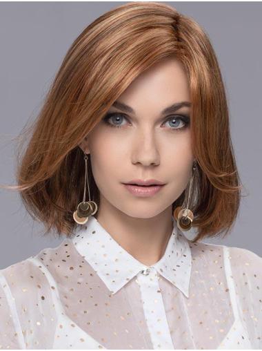 Monofilament Auburn Bob Wig Straight, Shoulder-Length Cut