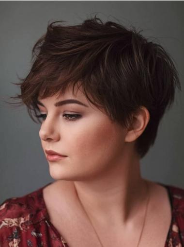 Short Lace Front Wig 6" Brown Straight Human Hair