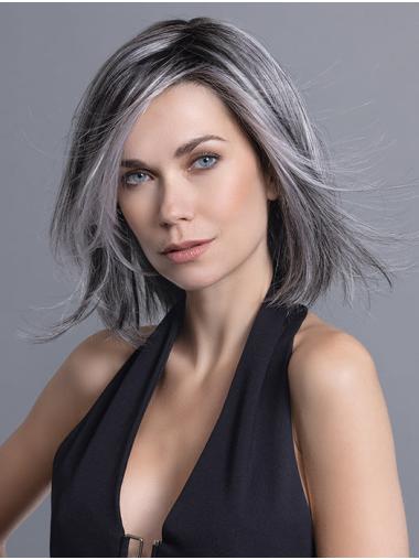 Grey Straight Bob Wig Shoulder-Length Monofilament Style