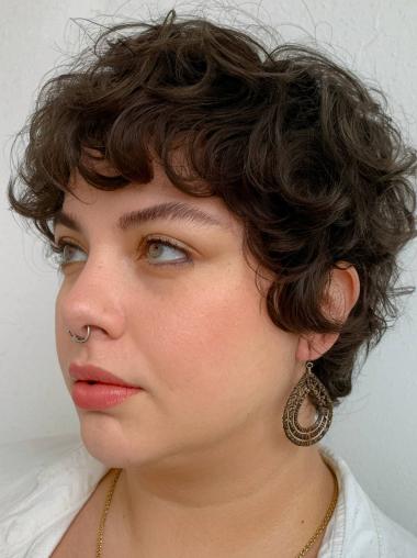 Wavy Short Brown Human Hair Wigs for Boycuts