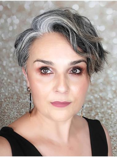 Remy Human Hair 6"Loose Wave Lace Front Silver Grey Wigs
