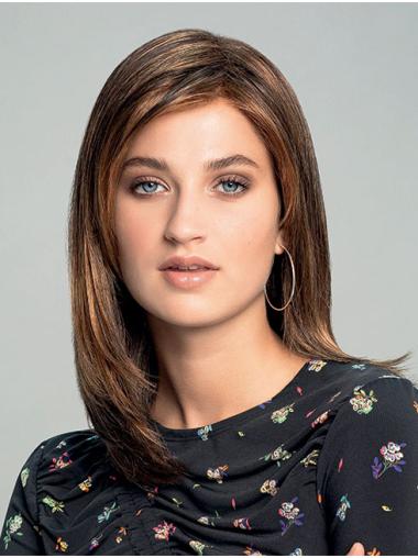 Straight Brown Synthetic Lace Wigs No Bangs