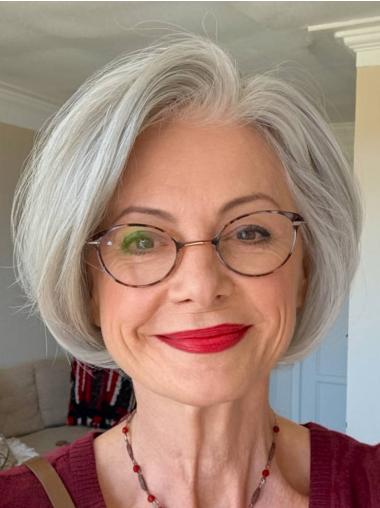 Chin Length Lace Front Synthetic Bob Wigs Natural Grey