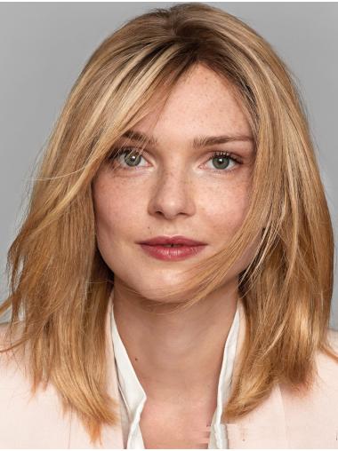 Straight Shoulder-Length Blonde Remy Human Wig with Bangs