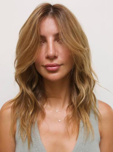 Blonde Lace Front Wig 16" Wavy Remy Human Hair Without Bangs