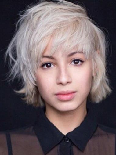 Platinum Blonde Human Hair Wig 8" Short Straight Bob