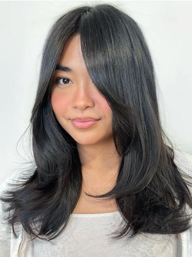 Black Remy Human Hair Wig 16" Straight Without Bangs