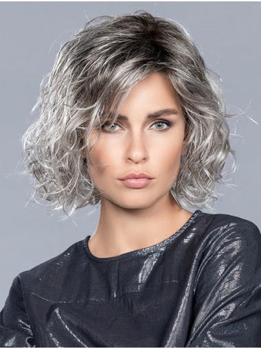 Grey Curly Synthetic Wig Lace Front Cap, Layered Shoulder-Length