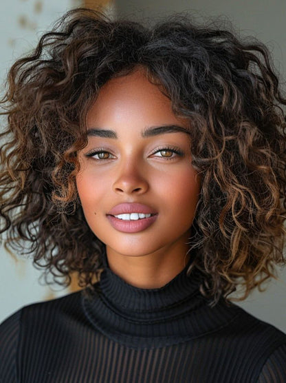 African American Synthetic Brown Curly Hair Wigs