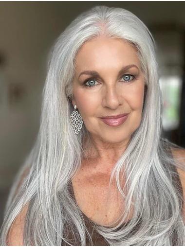 Grey Lace Front Wig - 18" Straight Style with No Bangs