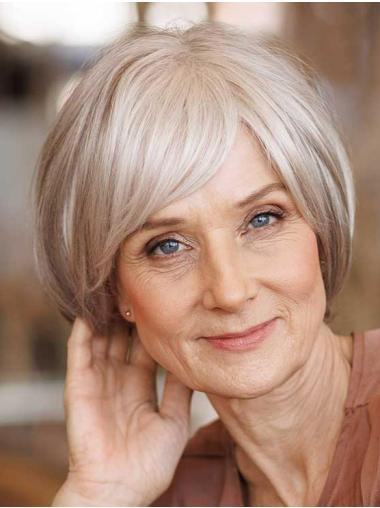 White Straight Bob Wig - Chin-Length Synthetic with Lace Front