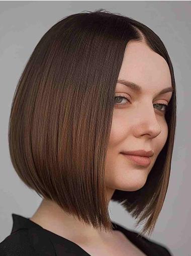 Straight Brown Bob Wig - 10" Remy Human Hair, Lace Front Design