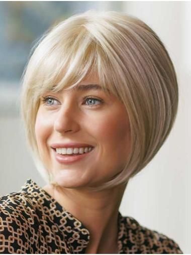 Chin-Length Blonde Bob Wig - Straight Synthetic Hair