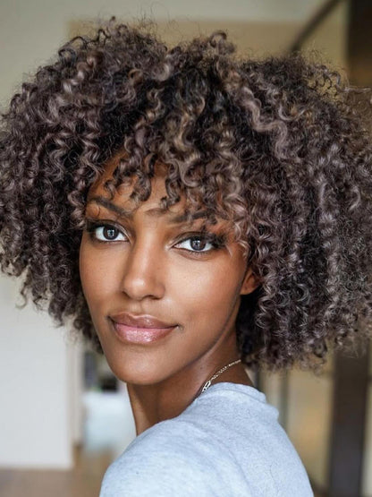 Black Remy Human Hair African Lace Wigs With Bangs