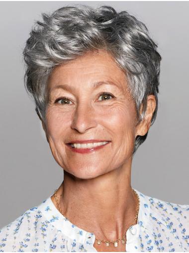 Grey Wavy Wig - Salt and Pepper Look, 100% Hand-Tied for Party Wear