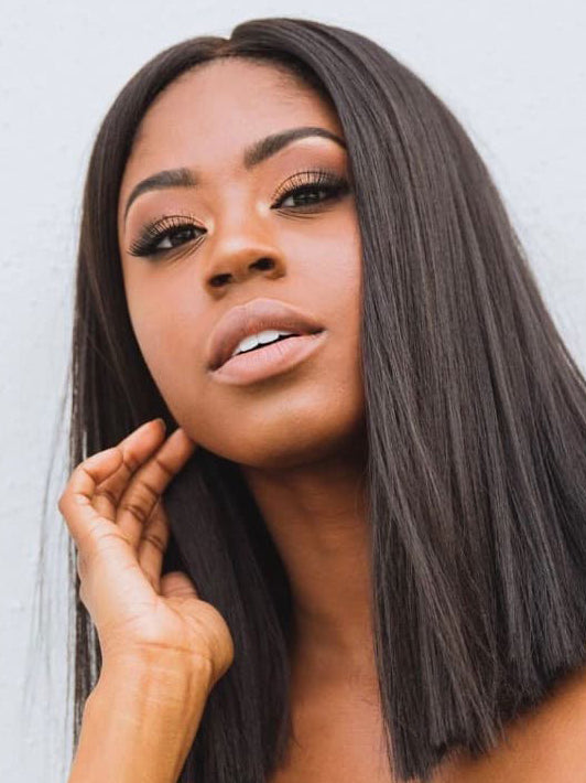 Black Women Wigs Synthetic Straight Without Bangs