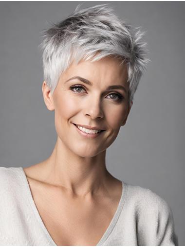 Trendy Grey Straight Short Boycut Human Hair Wigs