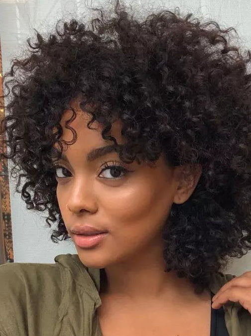 Black African Wigs Remy Human Hair Wavy Without Bangs