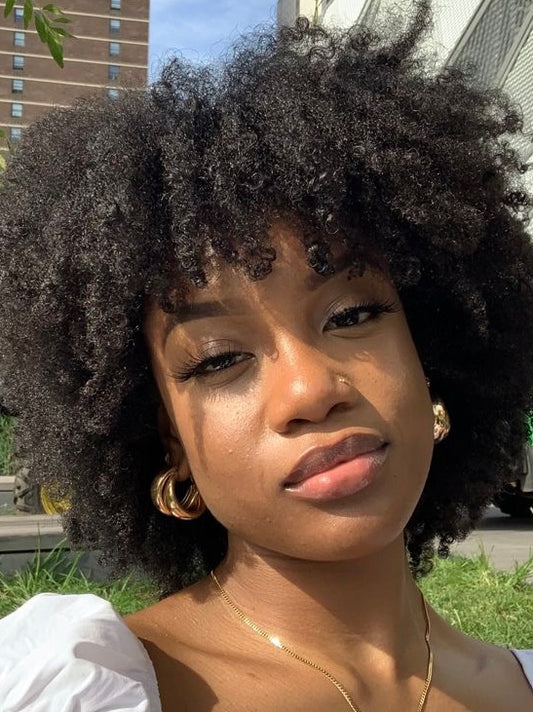 Black Remy Human Hair 10" Wavy With Bangs Wigs