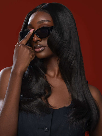 Long Black African Wigs Synthetic Hair Without Bangs