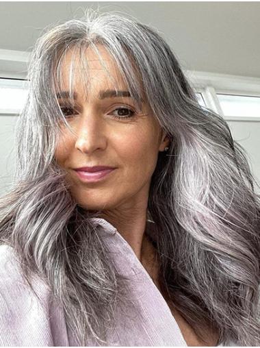 Remy Human Hair Wig - 16" Wavy Grey Lace Front Long Style