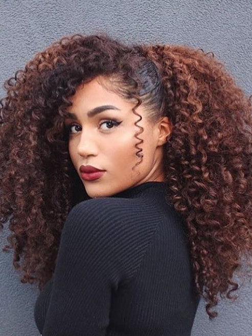 African American Wigs Synthetic Curly Without Bangs