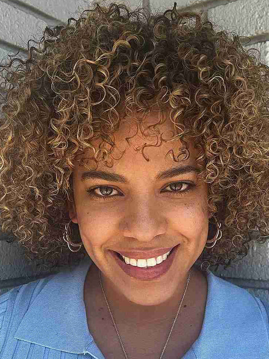 Short Curly Wigs Black With Bangs For Women