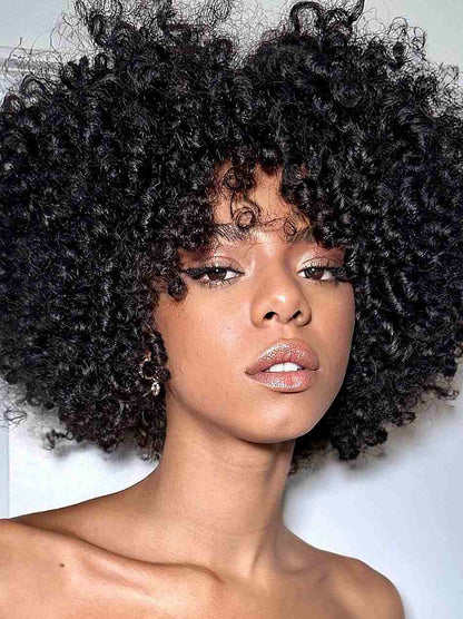 Black African American Synthetic Wigs with Bangs