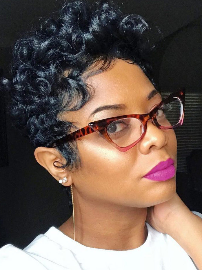 Short Black Monofilament Wigs for African Women