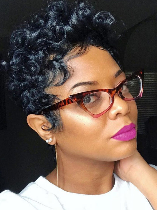 Short Black Monofilament Wigs for African Women