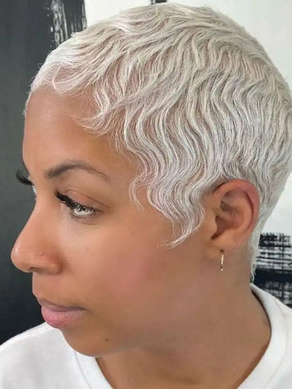 African Gray Hair Wavy Lace Front 4" Short Wigs