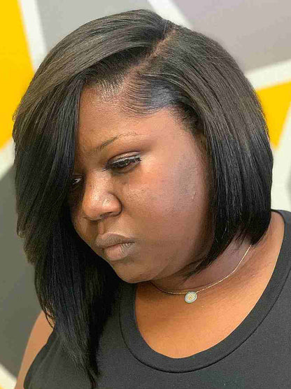 Medium Length Black Human Hair Lace Front Wigs