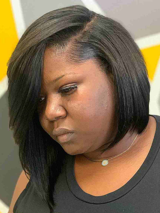 Medium Length Black Human Hair Lace Front Wigs