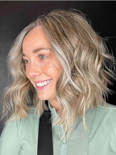 Platinum Blonde Wavy Wigs - 12" Remy Human Hair For Women