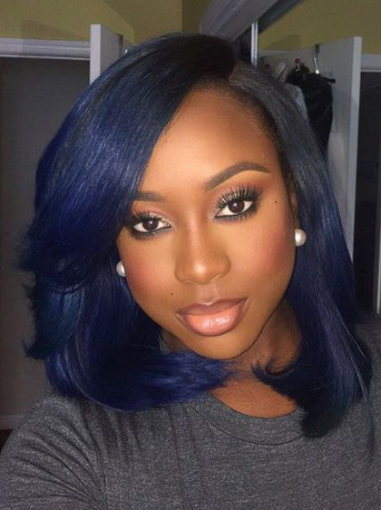 African American 14" Blue Lace Front Wigs UK