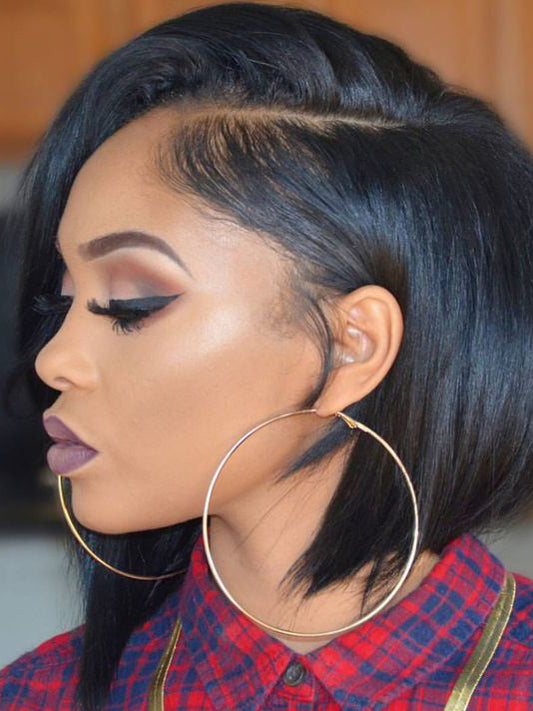 10" Black Monofilament Wigs for African Women Short