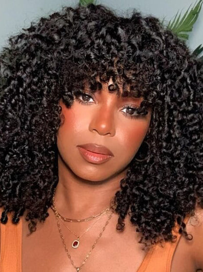 African American 14" Black Monofilament Wigs