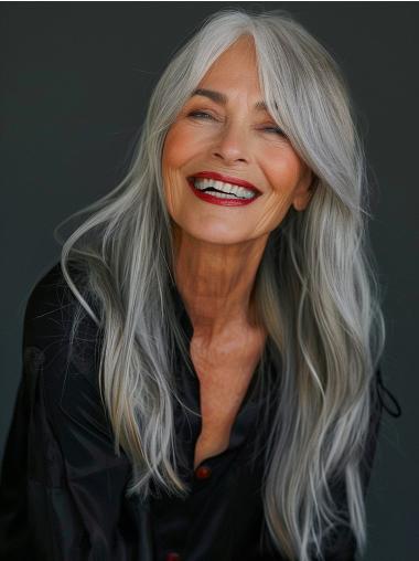 18inch Long Straight Grey Lace Front Wigs UK