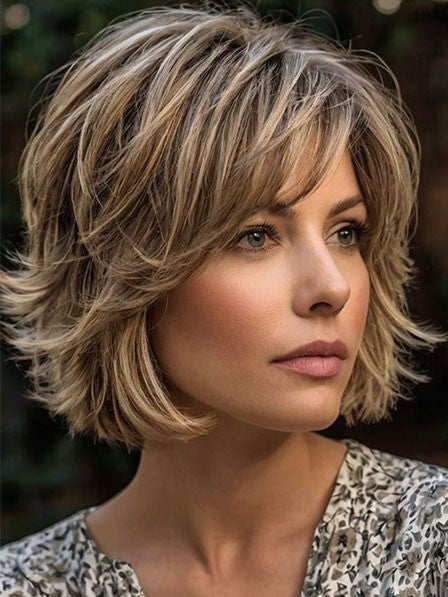 Straight Human Hair Wig Side Bangs - Natural Soft Wig for Ladies