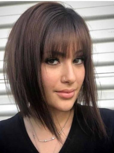 Brown Lace Front Wig - 12inch Straight Human Hair Shoulder Length