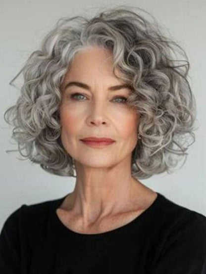 Casual Grey Curly Remy Human Hair Bob Wigs