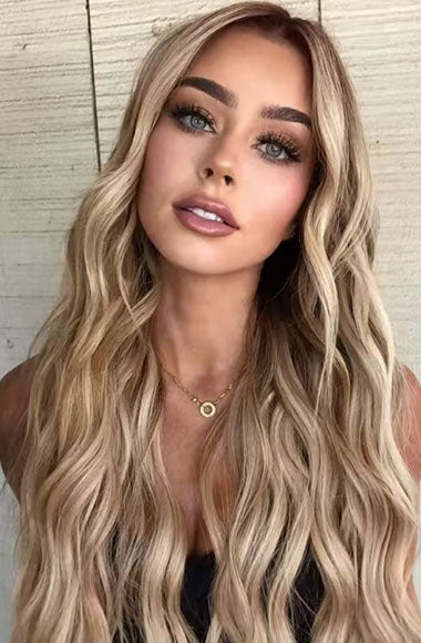 Long Wavy Blonde Wig Synthetic Hair for Party