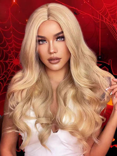 24 Inch Honey Blonde Wig - Long Wavy Synthetic Hair