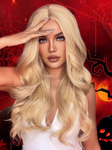 24 Inch Honey Blonde Wig - Long Wavy Synthetic Hair