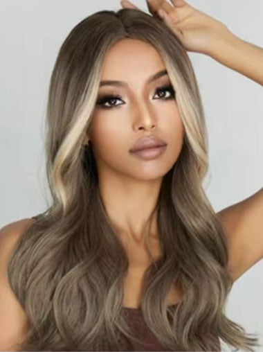 Long Wavy Ash Brown Glueless Synthetic Wig